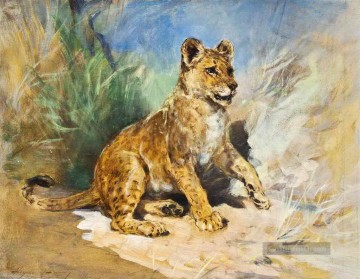 Ein Löwen Cub Heywood Hardy Ölgemälde
